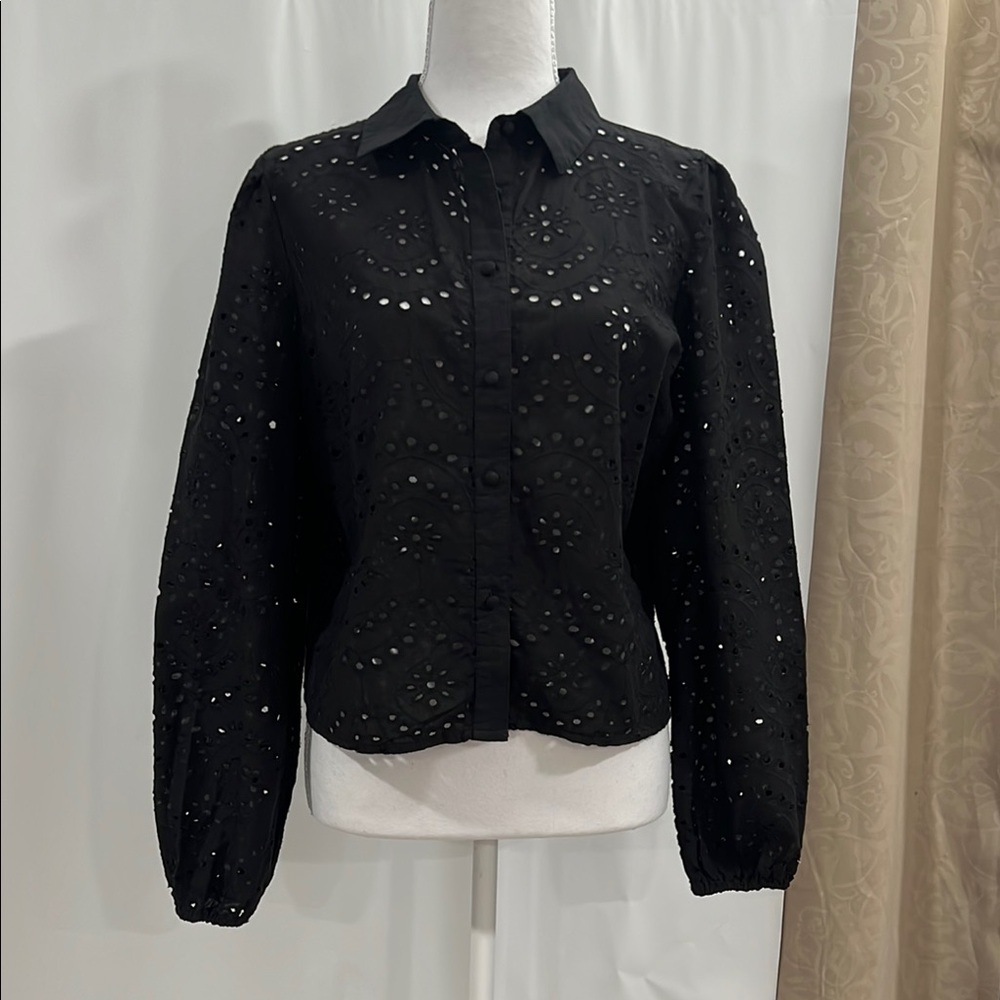JAPNA 
COTTON 100 %Elegant Black Eyelet Women's Top